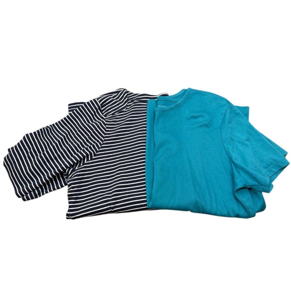 LL Bean Womens Supima Cotton T Shirts Sz L Reg Bundle Striped Blue Short Sleeve